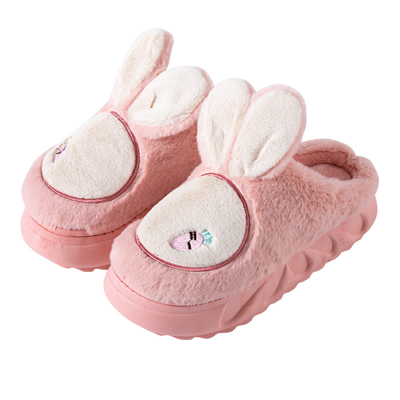 Conejo invierno fondo grueso Zapatillas de algodón de las mujeres de moda lindo zapatos de tacón alto felpa zapatillas cálidas zapatillas de interior de las mujeres