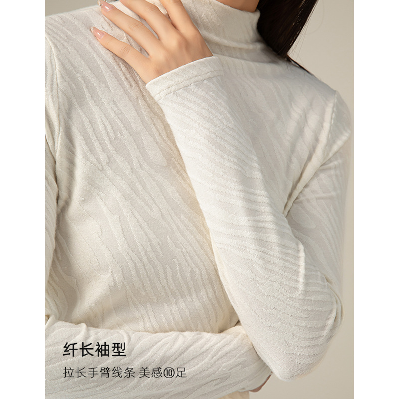 Xinge 텍스처 내베이스 셔츠 여성의 가을과 겨울 새로운 우아한 슬리밍 다크 패턴 자카드 하이 칼라 티셔츠 탑