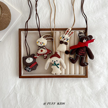 韩国ins秋冬季毛绒布艺小熊兔子儿童项链可爱卡通毛衣链挂脖配饰