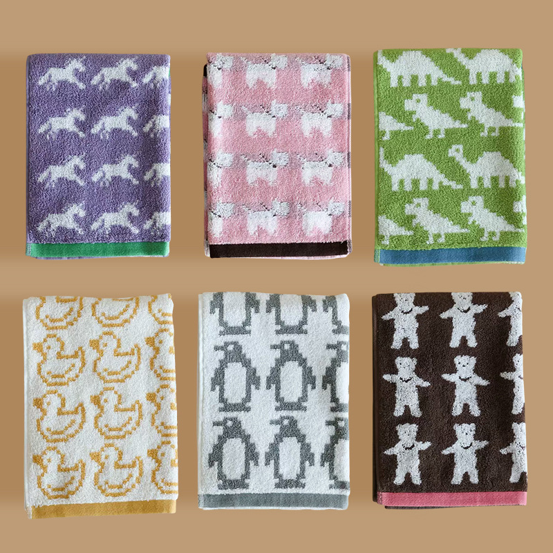 2025 Summer New Cartoon Combed Pure Cotton Towel Children's Face Towel Three-dimensional Yarn-dyed Jacquard Type A Absorbent Bath Towel