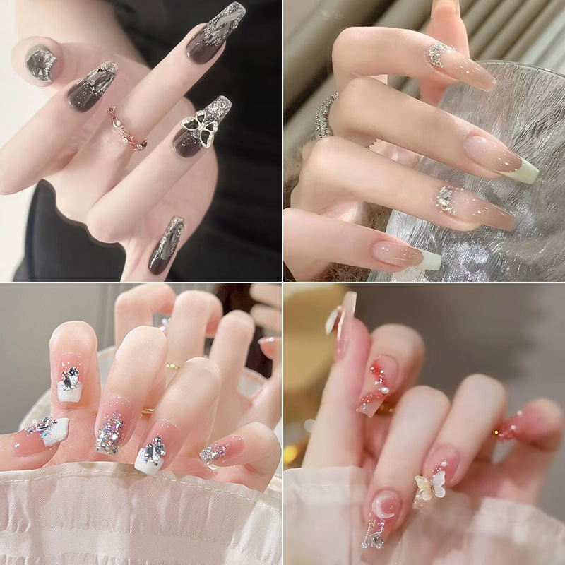 Uñas postizas de alta gama de otoño e invierno, uñas de manicura extraíbles y extraíbles, pegatinas de uñas usables terminadas, uñas usables de mariposa