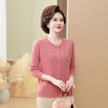 100%纯羊毛开衫老年人秋装女中年妈妈太太毛衣外套春秋羊毛衫上衣