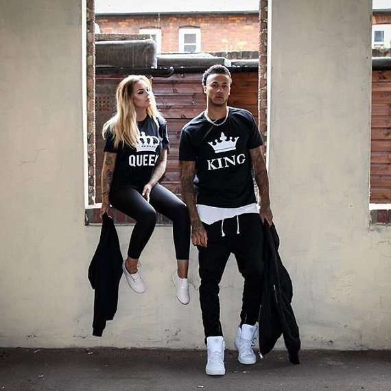 European and American couple fashion T-shirt king queen t-shirt crown top European and American couple fashion T-shirt king queen t-shirt crown top