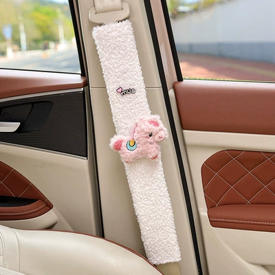 Seat belt shoulder pad — Design for Women, Made of Lamb - pink-plush-pony-white-lambswool-shoulder-pads-49cm-single