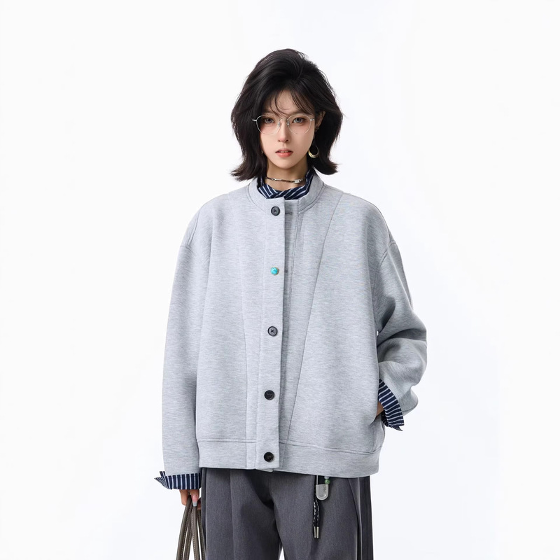 Vintage Patchwork Faux Two-Piece Sweatshirt Jacket for Men and Women, Spring and Autumn Old Money Style, Turquoise Button Baseball Jacket, Trendy
