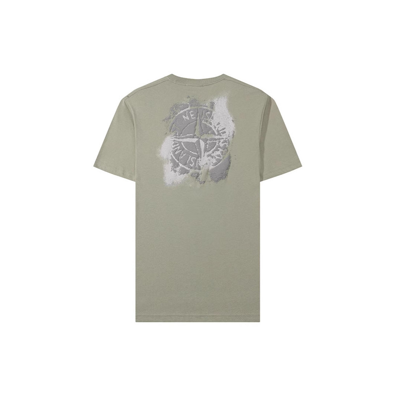 Cross-Border European and American Ston Trendy Brand Short-Sleeve T-Shirt with Four-Way Island Foam Print, Unisex, Pure Cotton, Loose Fit, Round Neck