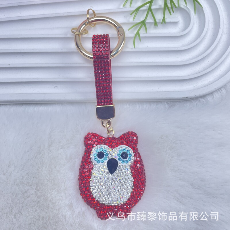 跨境热卖创意可爱猫头鹰钥匙扣时尚韩国绒烫钻钥匙链包挂现货|undefined