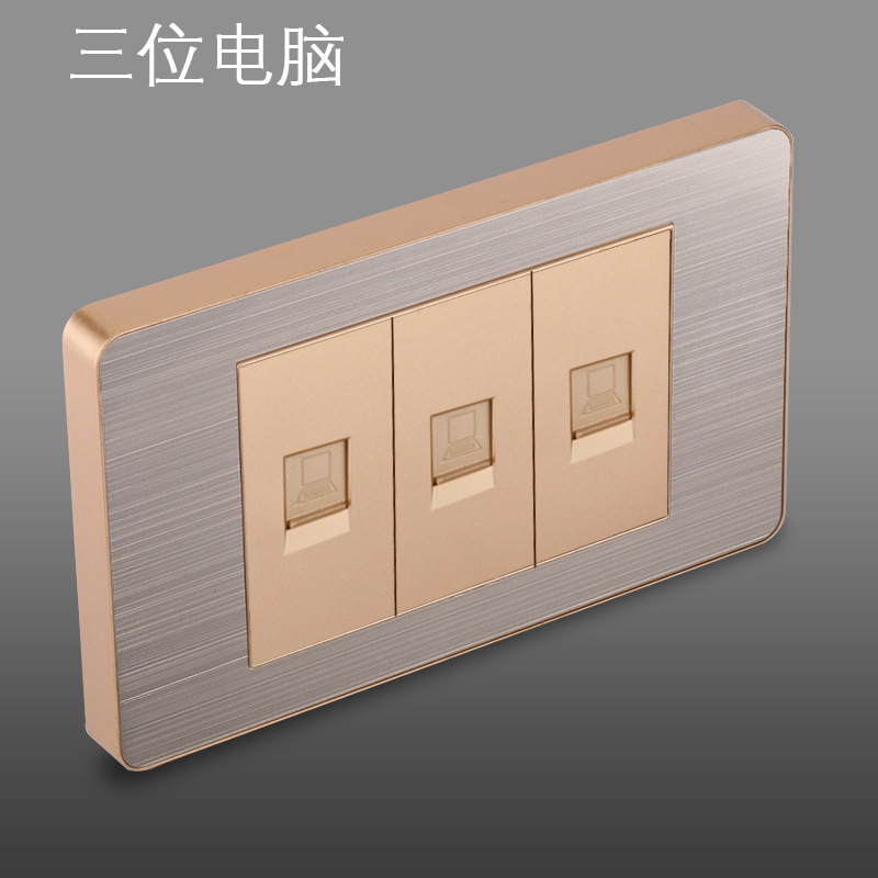 Panel de enchufe de metal estándar estadounidense de acero inoxidable dibujado oro tres agujeros Taiwan conmutador USB suministro directo de fabricantes de enchufes
