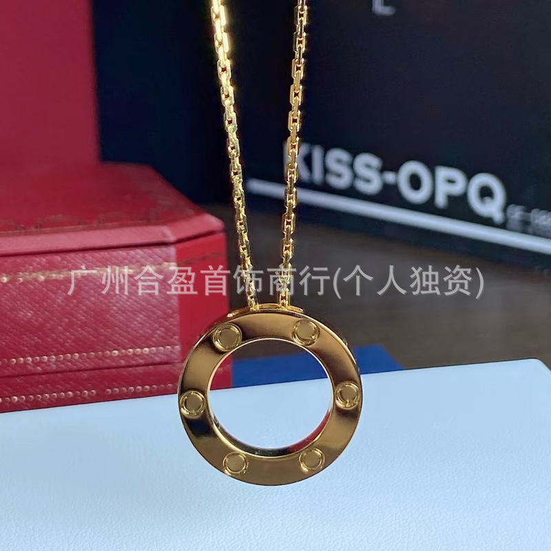 V金高版本LOVE系列大饼项链CNC粗链条对版满天星吊坠玫瑰金锁骨链|undefined