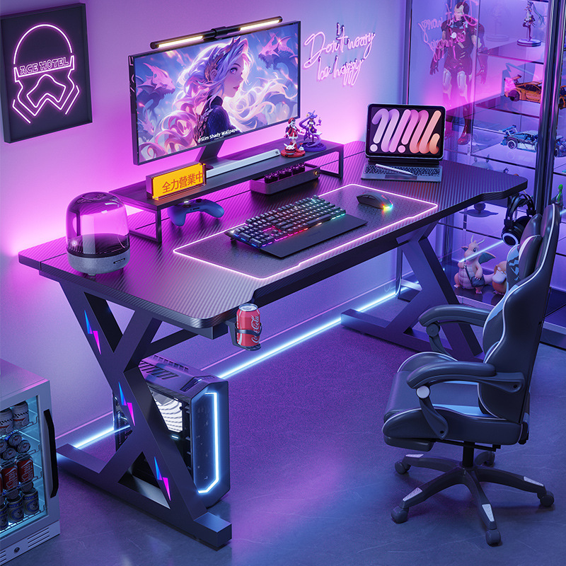 E-Sports Table, Two-Section Desktop Computer Table, Home Table, Simple Desk, Gaming Table, Study Desk, Writing Desk with Light