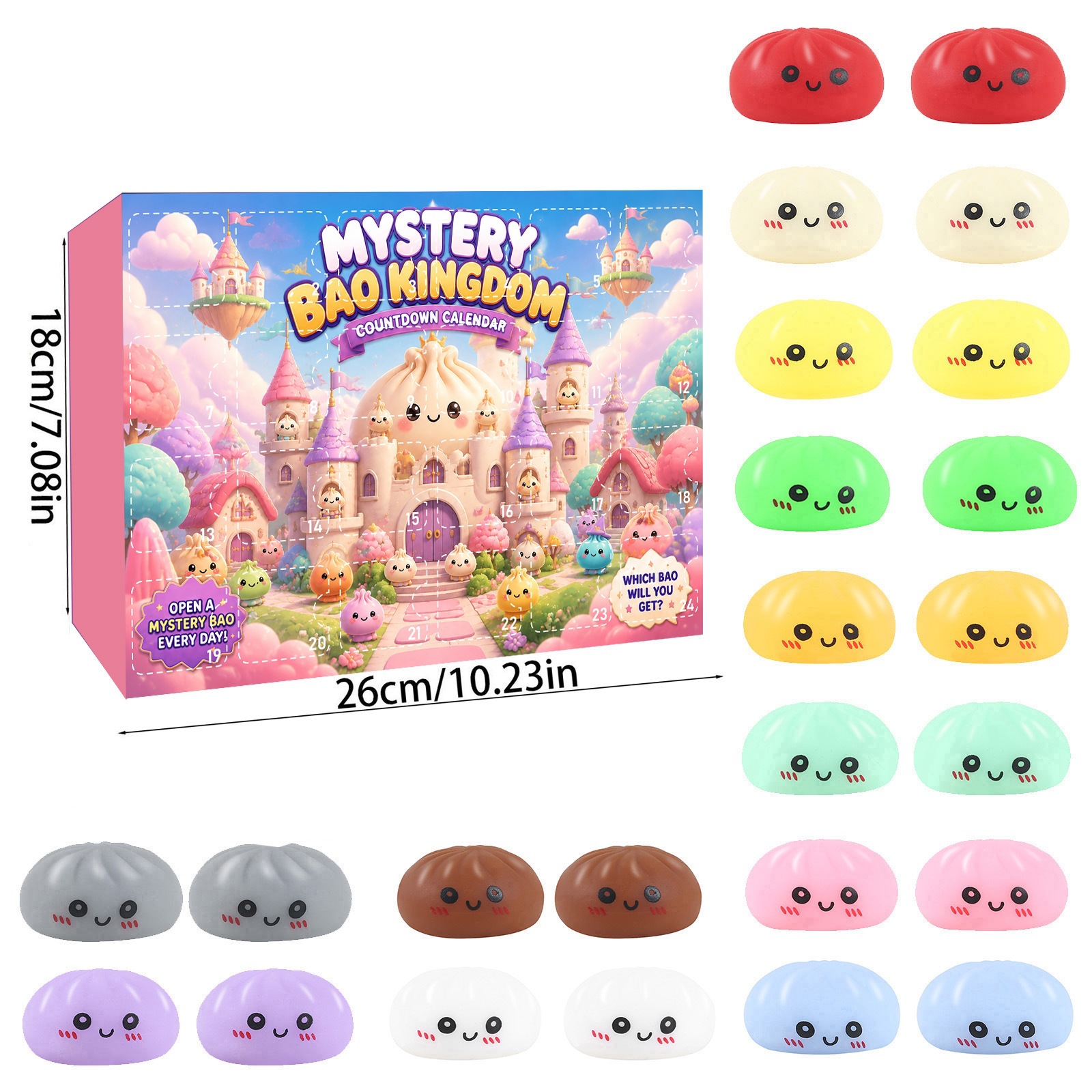 Cute Mini Bun Squishy Fidget Toy 24 días cuenta regresiva pan de dibujos animados pellizco pellizco Le caja ciega image 11