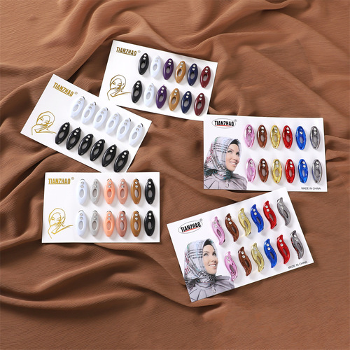 Cross-border oval inlaid with rhinestones colorful plastic buckle neck clip hijab pin foreign trade silk scarf jewelry buckle fashion brooch
