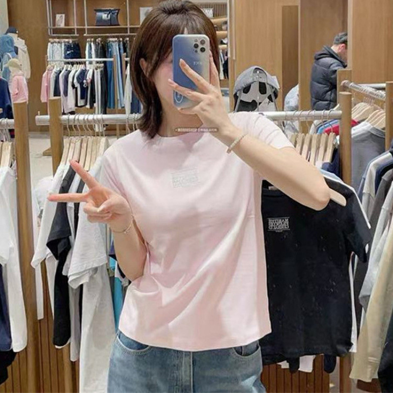 韓国25夏マリーテ・ハヨン同型スモールロゴロゴレタースリムTシャツインカジュアルラウンドネック半袖|undefined