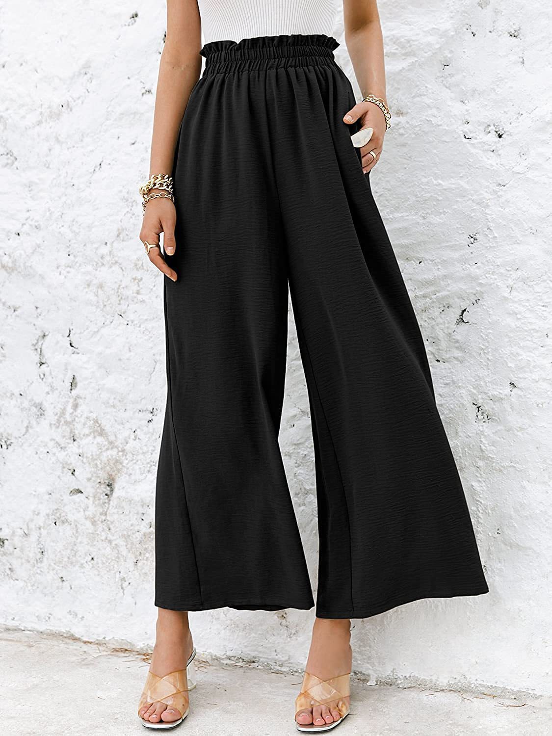 Women's Holiday Daily Beach Simple Style Solid Color Full Length Pleated Casual Pants Wide Leg Pants display picture 5
