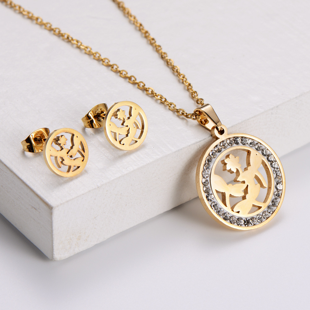 Korean glossy stainless steel Dragonfly Animal Series necklace earrings set wholesale