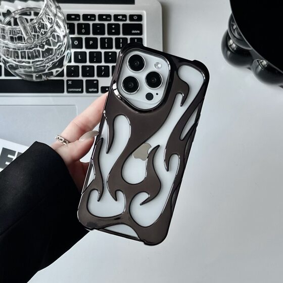 Hollow Flame Pattern Galvanized iPhone16 for Apple 15 13/14Pro Max Drop-resistant Phone Case 11