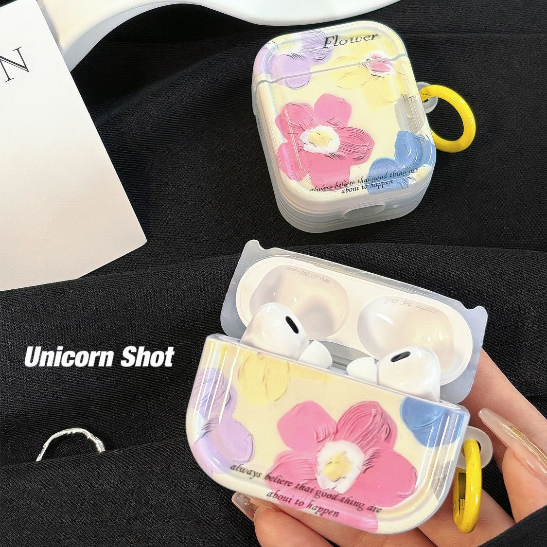 Flores de pintura al óleo de color para Apple Bluetooth auriculares AirPods4 auriculares pro3 estuche de protección contra caídas estuche suave