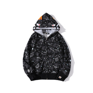 Cross-Border Foreign Trade Wholesale Luminous Starry Sky Double Hood Sweatshirt Autumn and Winter Velvet Shark Cardigan Zipper Large Size Couple Jacket