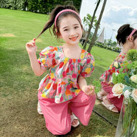 女童套装儿童夏季碎花上衣时髦阔腿裤2025新款女宝宝夏装两件套潮