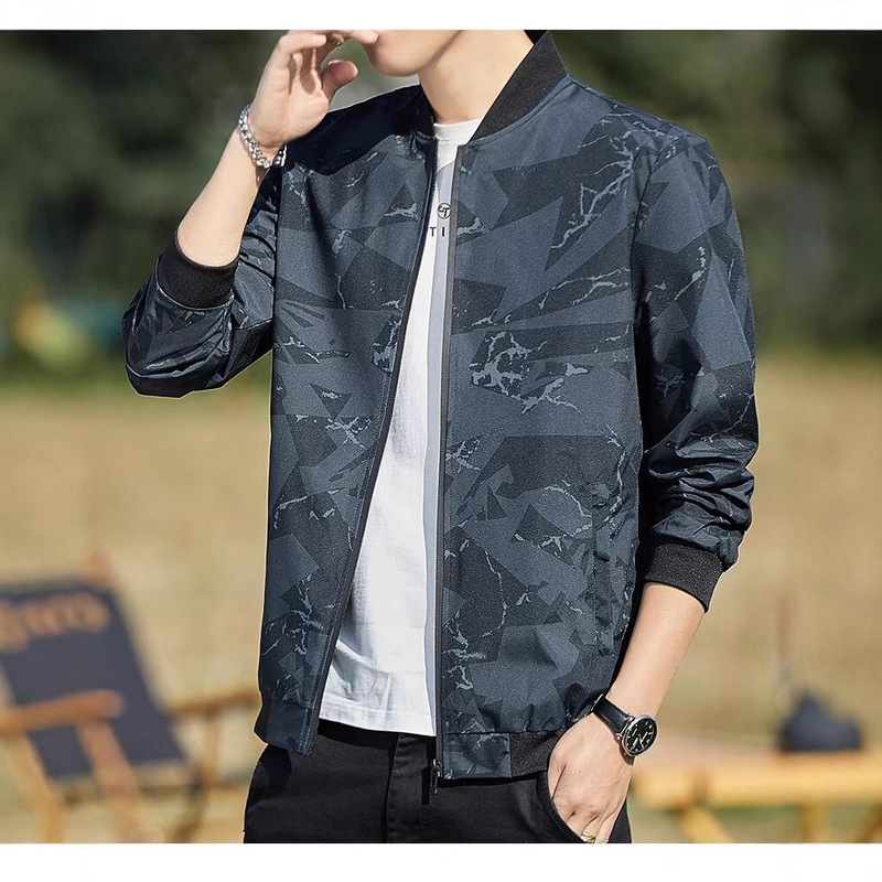 Cross-Border Wholesale Cross-Border Manufacturer Men's Spring and Autumn Baseball Collar Jacket European Station Top Light Luxury Trendy Brand Feather Print Cross-Border Wholesale Cross-Border Manufacturer Men's Spring and Autumn Baseball Collar Jacket European Station Top Light Luxury Trendy Brand Feather Print