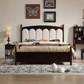 美式复古软包实木床主卧1米8双人床法式浪漫花瓣床中古风高级婚床