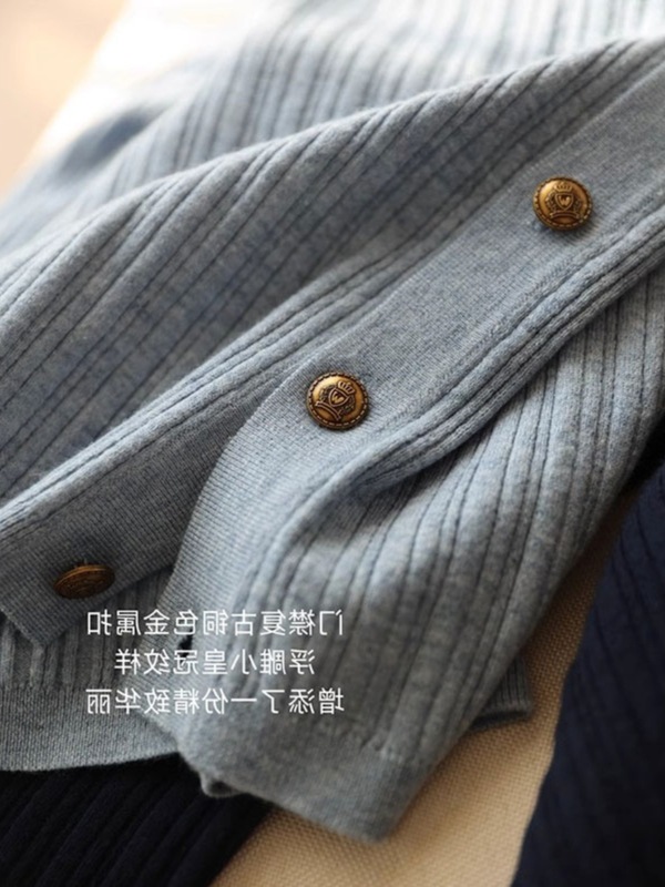 法式通勤金扣显瘦坑条针织衫女早春气质长袖休闲显瘦防晒开衫上衣|undefined