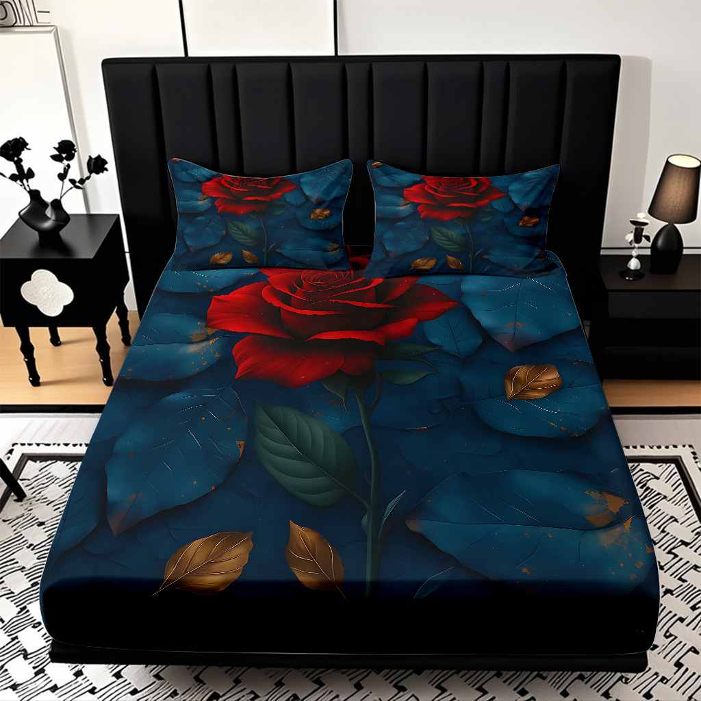 TEMU / JIT serie de flores de rosa multicolor 3D impresión digital set de cama para diseñar el fabricante de la fuente
