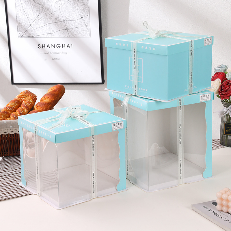 Caja de pastel transparente al por mayor de 6 pulgadas 8 pulgadas doble caja de pastel alta caja de pastel translúcida nueva caja de pastel caja de embalaje de horneado