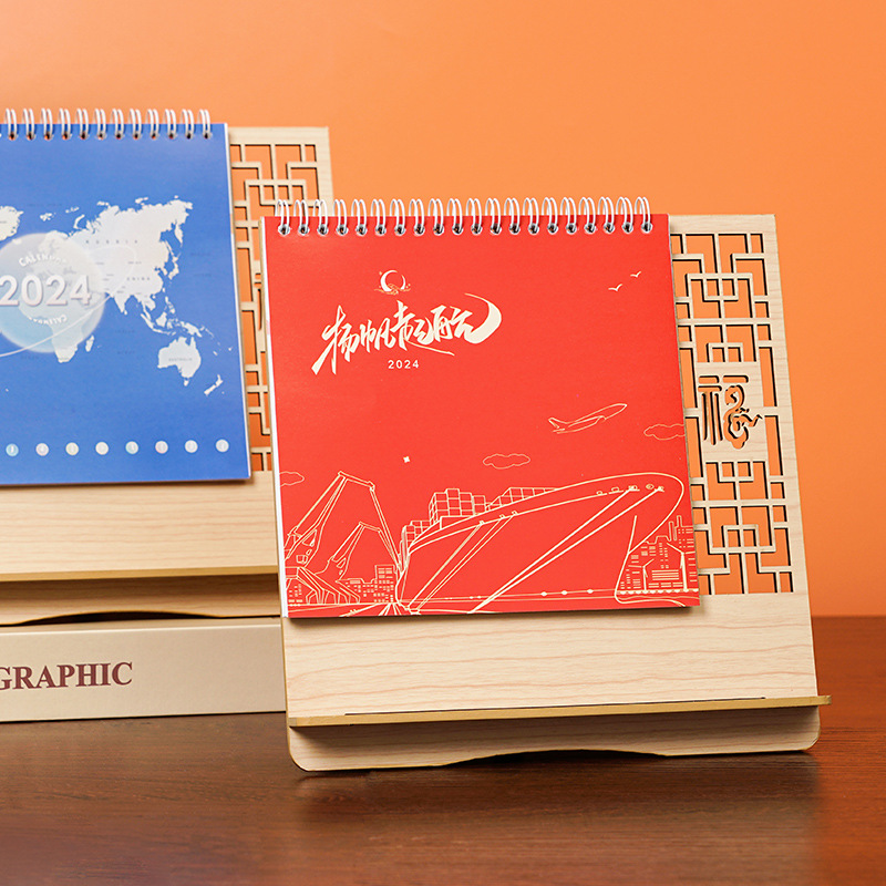 Wooden Base Creative Desk Calendar for the Year of the Dragon 2024, Business Office Desk Stand, Special Edition Design Sticky Notes Calendar, Wholesale