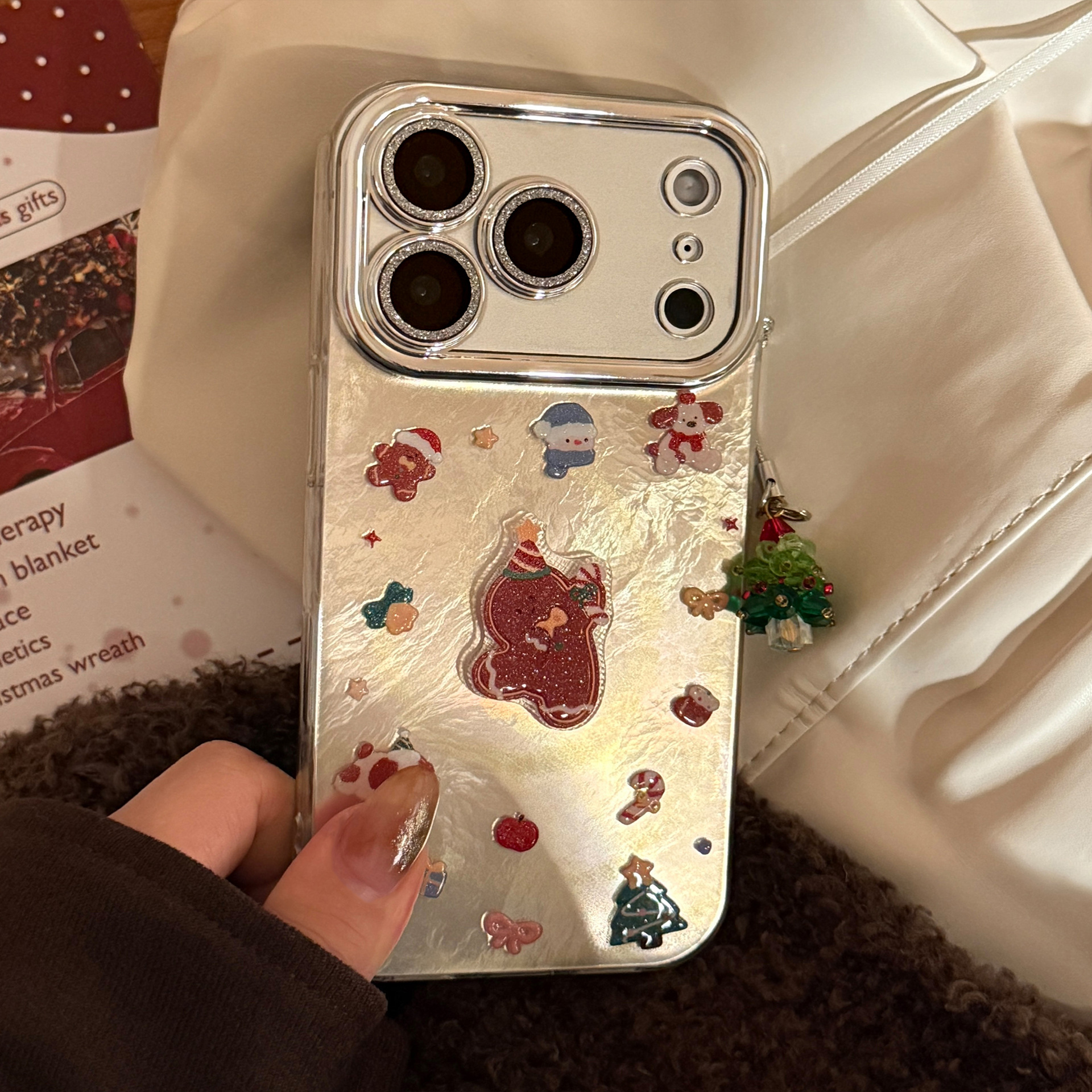 Protective Phone Case For IPhone 17 16 15 14 13 12 11 Pro Promax Plus Glitter Gingerbread Man Phone Case Lens Film Christmas Tree Lanyard Stereo_voghion.com