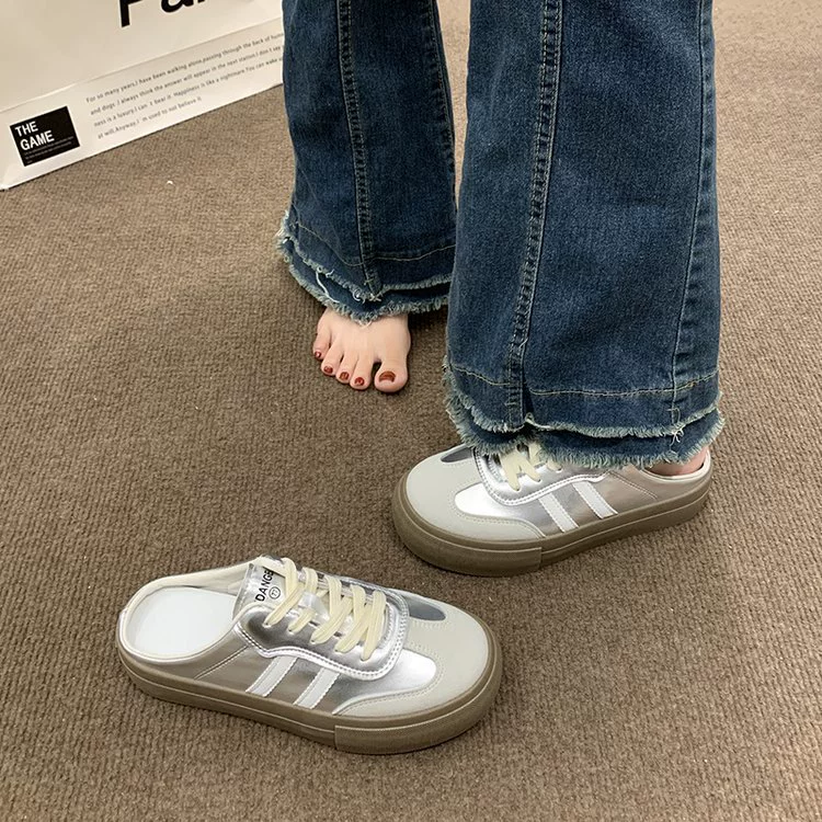 Baotou Dexun обувь полупальца женская летняя одежда 2024 новый толстый подошв ленивый человек один педаль туфель мягкая подошва