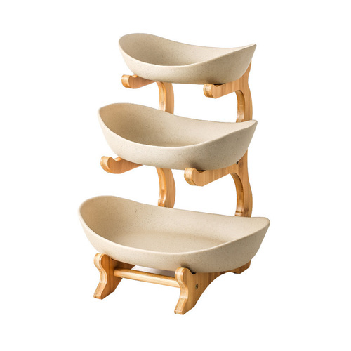 Creative three-layer multi-layer fruit plate, European-style ceramic dry fruit plate, bamboo and wood stand, household snack plate, candy tray, fruit basket