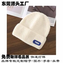 品牌授权工厂 韩版休闲百搭贴标毛线帽秋冬男女保暖显脸小针织帽