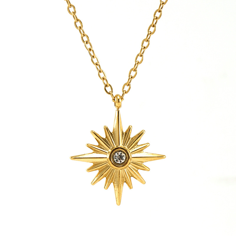 18K Gold Plated Plating Material 304 Stainless Steel Pendant Material Fashion Solid Color Titanium Steel Plating Inlay Zircon Pendant Necklace 1 Piece