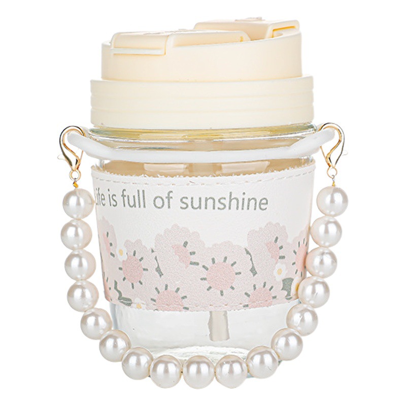 Cup Souvenir Creative High-Value Universal Glass Straw Water Cup High Temperature Resistant Pearl Bracelet Double Drinking Cup