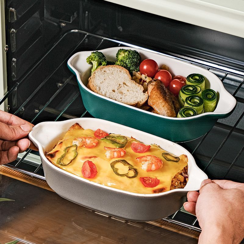 Rectangular Ceramic Baking Pan for Oven, Cheese Baked Rice Bowl, Household Baking Double-Eared Baking Bowl, Microwave Oven Special Plate Rectangular Ceramic Baking Pan for Oven, Cheese Baked Rice Bowl, Household Baking Double-Eared Baking Bowl, Microwave Oven Special Plate