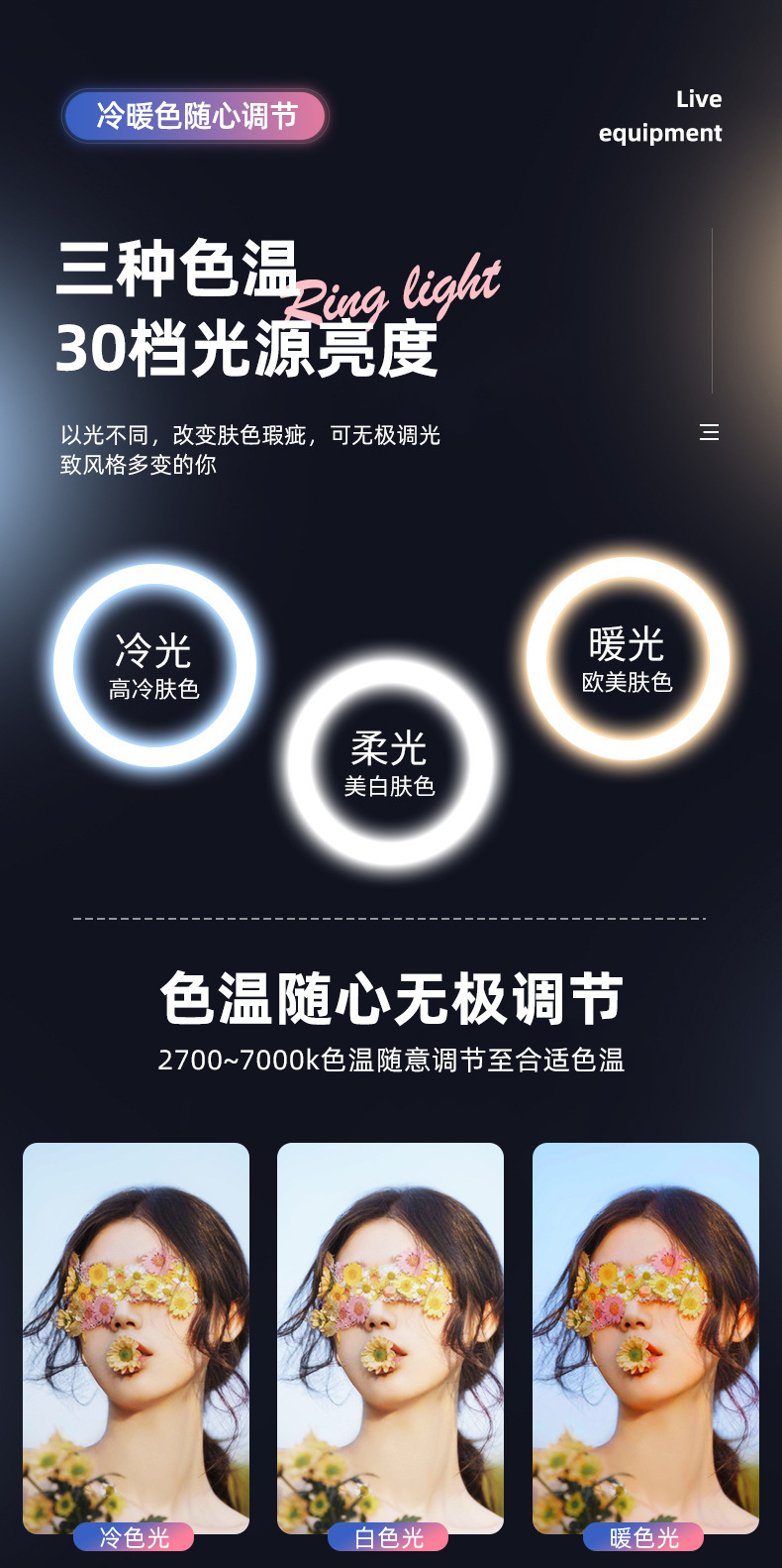 LED柔光手机补光灯6寸10寸18寸美颜环形灯直播器材摄影灯支架批发