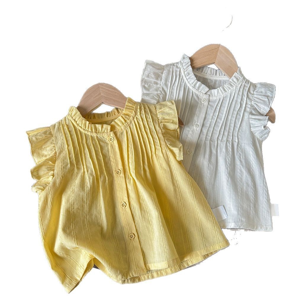 Children's Star Round Ropa para niños Camisa para niñas Camisa plisada para niñas de verano Cárdigan Camisa de manga de encaje coreano para niños