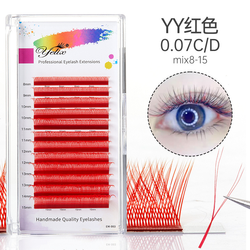 Fábrica de pestañas falsas personalizadas densas naturales en forma de Y injerto de pestañas falsas 0.07 mezcladas en un segundo florecer y colorido