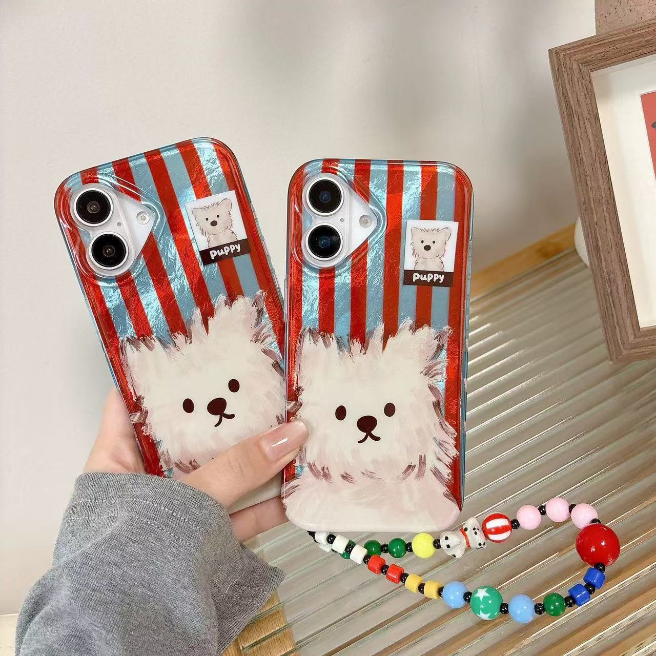 Colisionador de rayas de color garabateado para cachorro iphone14 Apple 16ProMax funda para teléfono móvil 15 femenino 13 lindo 15PM