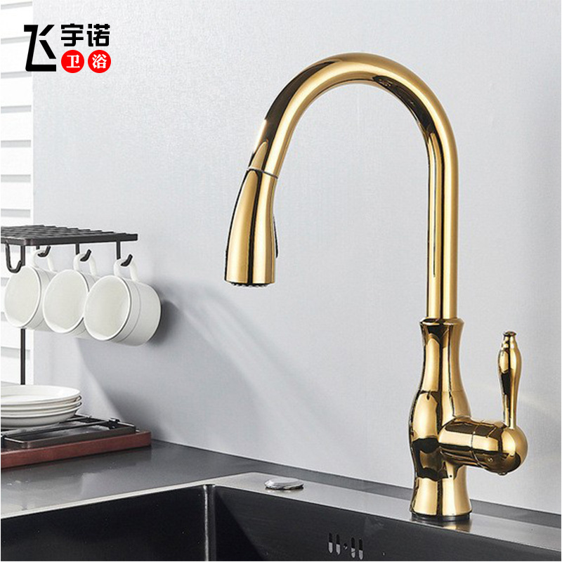 European-Style Household Pull-Out Kitchen Faucet Rotatable Single-Handle Hot and Cold Dual-Control Sink Faucet for Foreign Trade