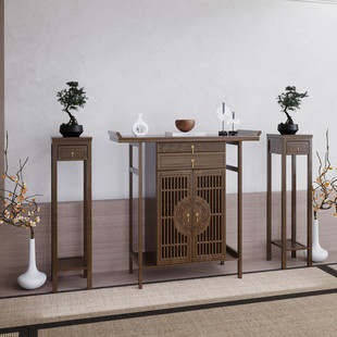 New Chinoiserie Solid Wood Entrance Table Buddha Niche Entry Entrance Cabinet Wall Strip Case End View Table God of Wealth Offering Table Incense Case Home