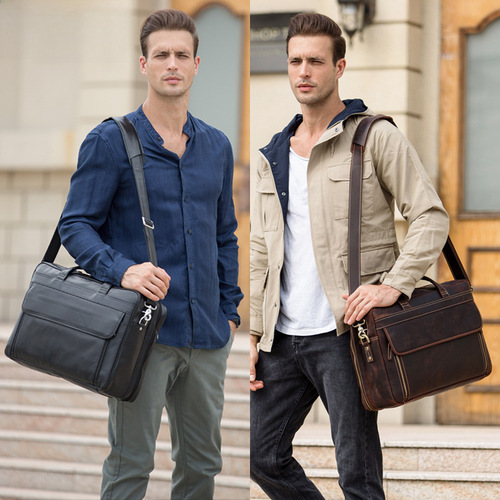 European and American genuine leather men's briefcase large capacity cowhide 17-inch laptop bag madrasa leather shoulder bag 