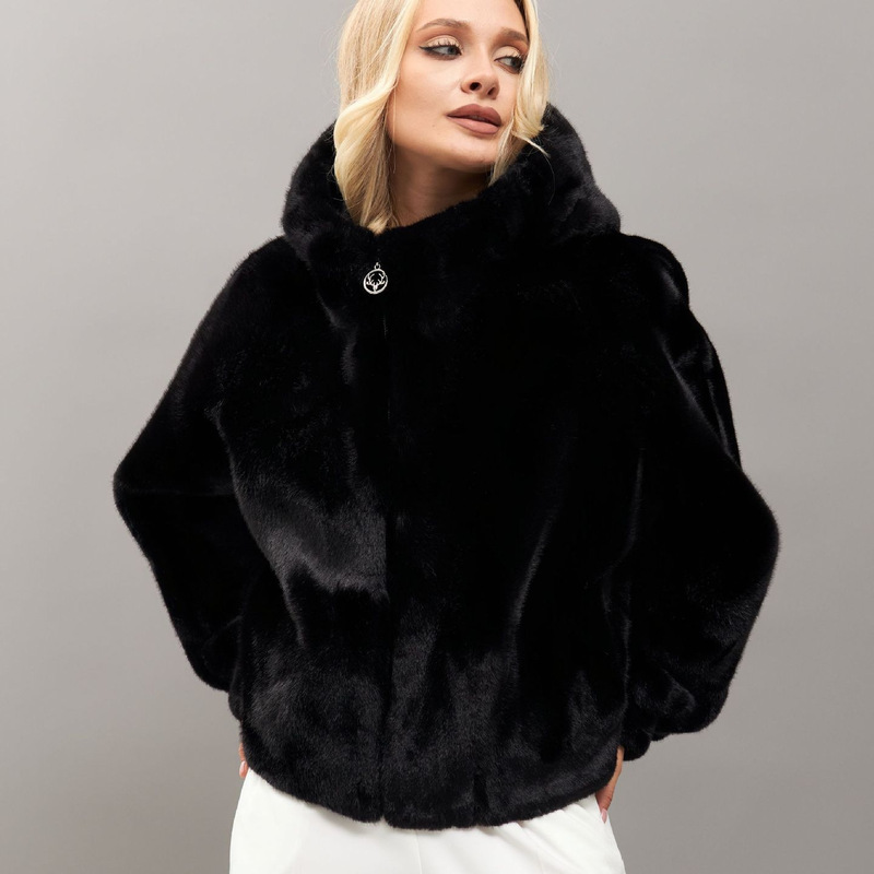 Cross-border Amazon hooded zip-up faux fur mink coat, mid-length jacket for young women, artificial fur jacket top for women Cross-border Amazon hooded zip-up faux fur mink coat, mid-length jacket for young women, artificial fur jacket top for women