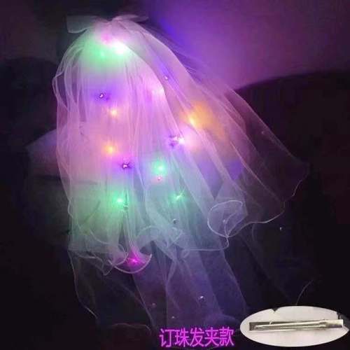 LED Glowing Veil for Influencers, Double Layer LED Fairy Bow Headpiece, Hot Selling Wholesale for Night Market 