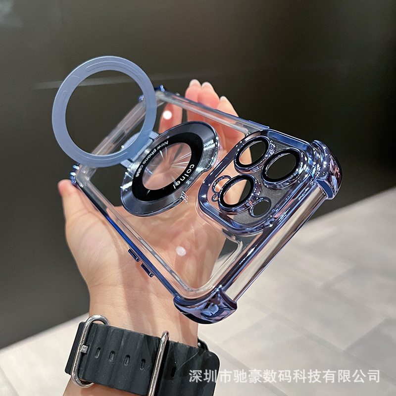 iPhone17promax 磁気ホルダー携帯電話ケース Apple 16 電気メッキオールインクルーシブエアバッグ落下防止シース 15 に適しています。|undefined