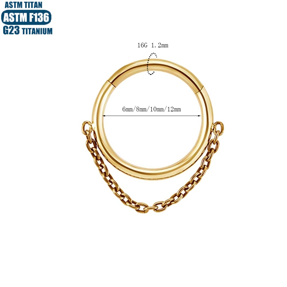G23 Titanium Hinge Nose Ring with Zircon Chain Earrings - Seamless Open Ring Cartilage Septum Perforated Ear Ring Nose detail image 15