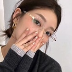 老钱风半框眼镜近视女可配度数高级感椭圆格雷系金丝素颜眼睛框架