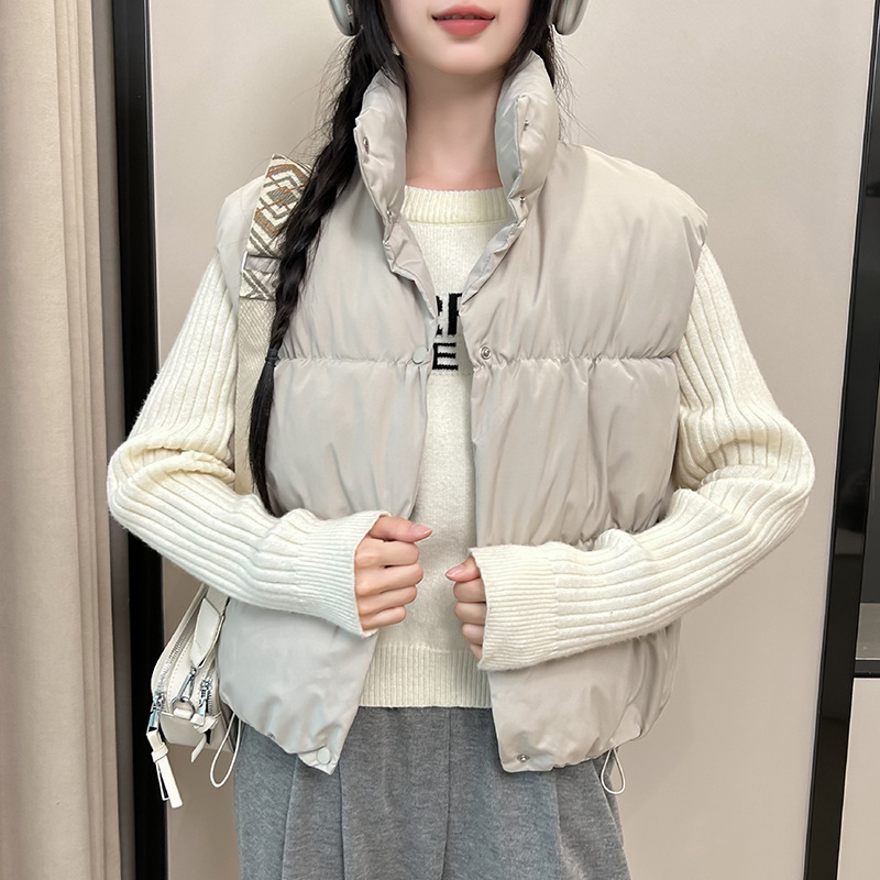 2025 otoño y invierno nuevo chaleco de cuello vertical, estilo holgado, estilo corto chaleco casual chaleco de chaleco de mujer