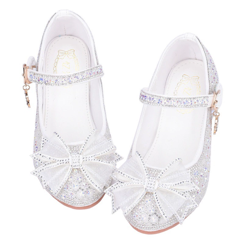 Трансграничная партия новые туфли принцессы для девочек детские туфли на высоком каблуке для девочек с кристаллами со стразами и жемчужным бантом